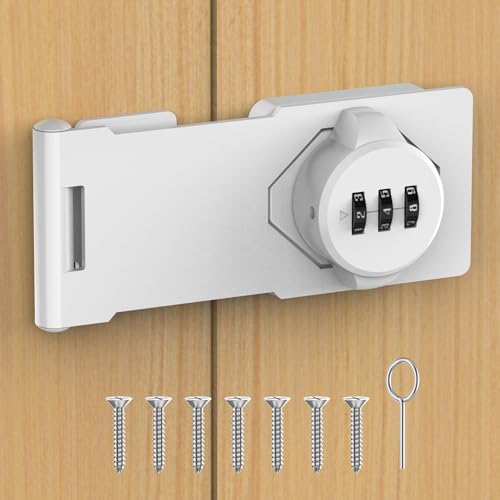 YogePote Mechanical Password Rotary Hasp Locks, Cabinet Locks with Combination, Door Security Gate Locks for Small Doors, Cabinets, Barn Door, Bathroom, Outdoor, Closet, Fence (White) - Image 1