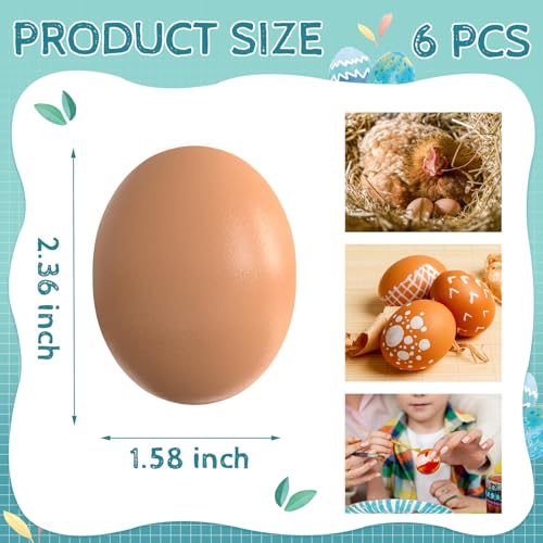 YunKo Wooden Fake Eggs for Chickens 6PCS Wooden Nesting Eggs for Hens Montessori Pretend Play Eggs Wooden Eggs for Crafts Easter DIY Painting Eggs Play Kitchen Food Toy Natural Wood - Image 5