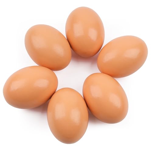 YunKo Wooden Fake Eggs for Chickens 6PCS Wooden Nesting Eggs for Hens Montessori Pretend Play Eggs Wooden Eggs for Crafts Easter DIY Painting Eggs Play Kitchen Food Toy Natural Wood - Image 1