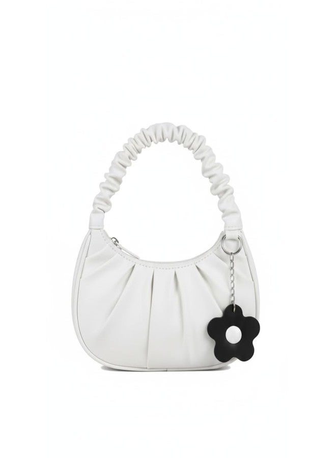 HaveGlam Women Stylish Mini Handbag | PU Leather Ruched Handle Purse | Trendy Shoulder & Hand Carry Bag for Girls and Ladies | White - Image 1