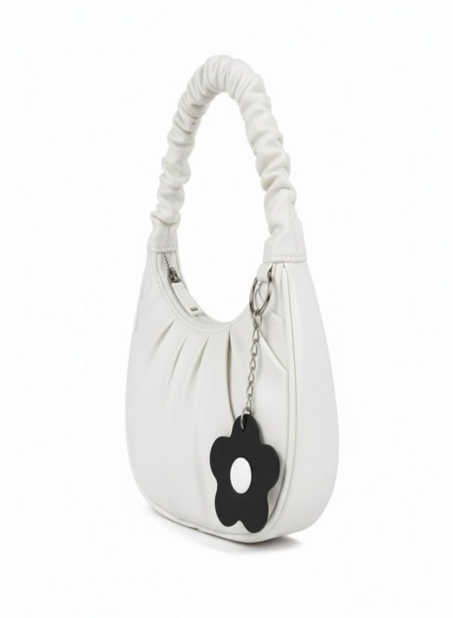 HaveGlam Women Stylish Mini Handbag | PU Leather Ruched Handle Purse | Trendy Shoulder & Hand Carry Bag for Girls and Ladies | White - Image 5