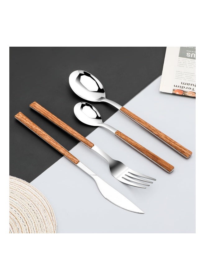 16PCS Stainless Steel Flatware, (Service for 4) Cutlery Set with Simulated Wooden Handles Stylish Cutlery  Stainless Steel Cutlery Dining Table Flatware Set  for 4, Mirror Polished and Dishwasher Safe - Image 2