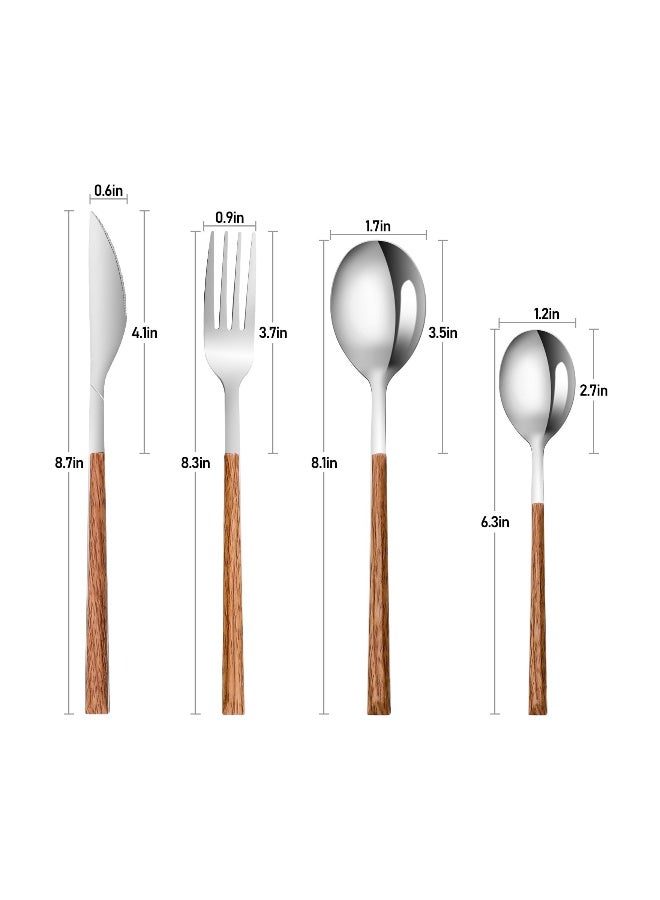 16PCS Stainless Steel Flatware, (Service for 4) Cutlery Set with Simulated Wooden Handles Stylish Cutlery  Stainless Steel Cutlery Dining Table Flatware Set  for 4, Mirror Polished and Dishwasher Safe - Image 3