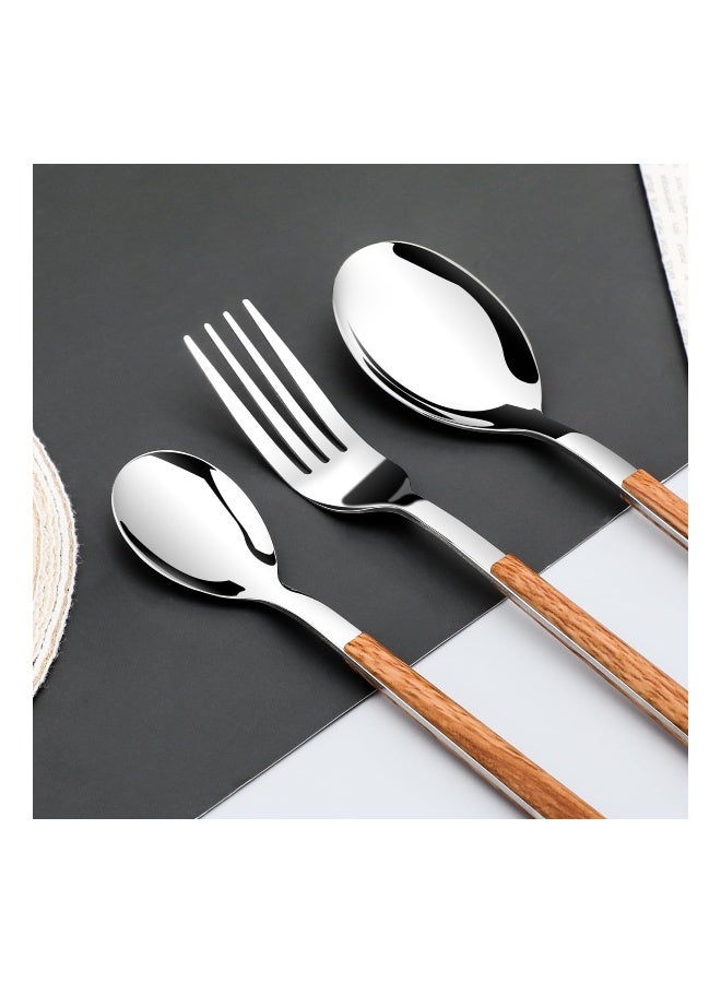 16PCS Stainless Steel Flatware, (Service for 4) Cutlery Set with Simulated Wooden Handles Stylish Cutlery  Stainless Steel Cutlery Dining Table Flatware Set  for 4, Mirror Polished and Dishwasher Safe - Image 5