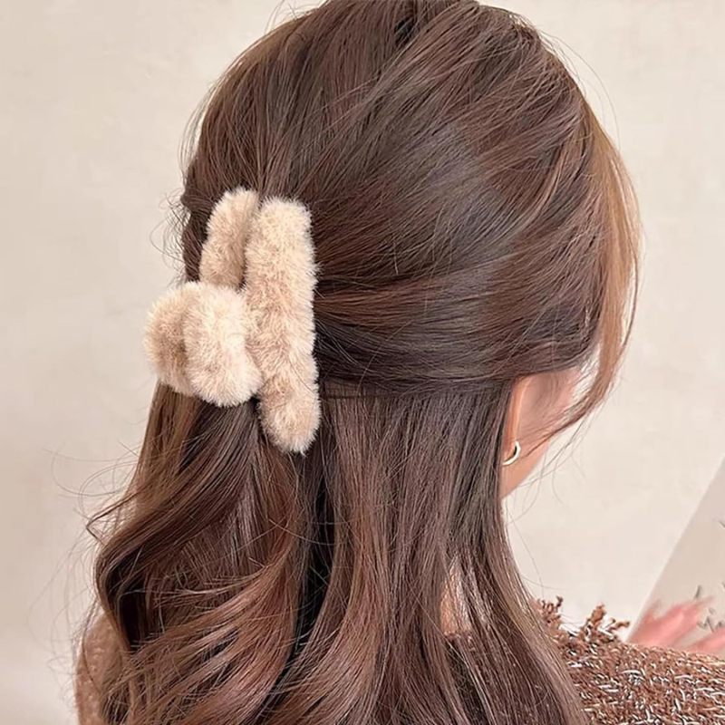 3-piece set of women's plush grab clips, cute mini hair grab in autumn and winter, matte non-slip and firm clip hair headdress. - Image 4