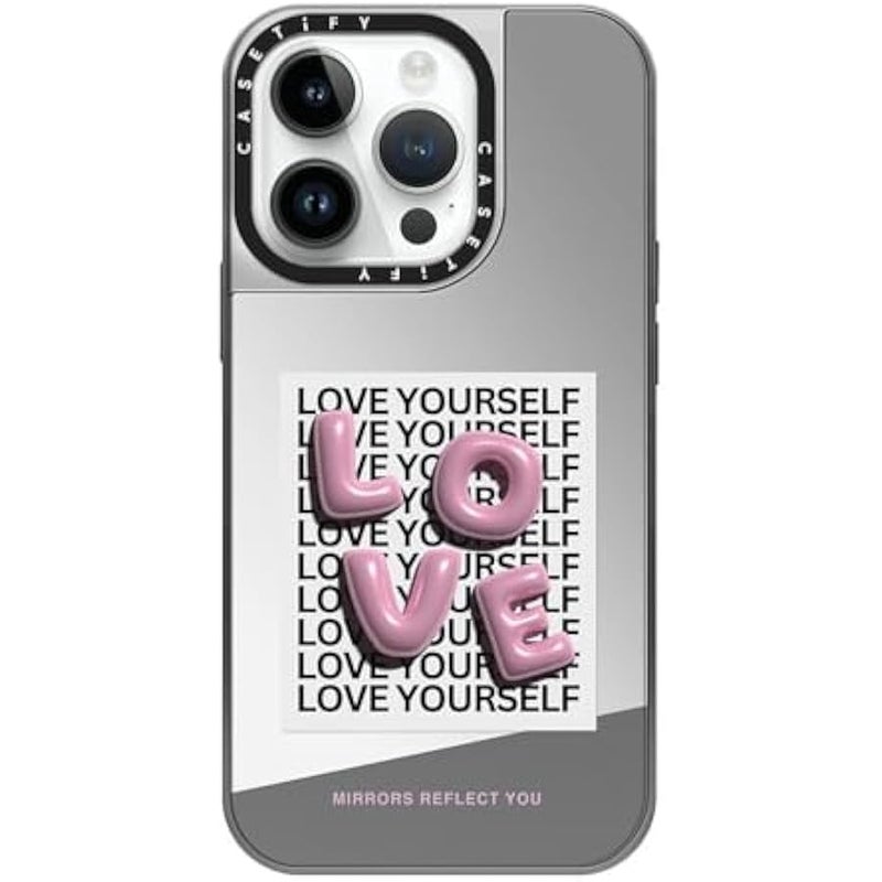 كاستيفي CASETiFY Mirror Case for iPhone 14 Pro Compatible with Magsafe - Love - Silver on Silver - Image 1
