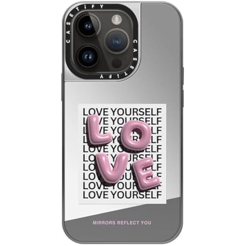 كاستيفي CASETiFY Mirror Case for iPhone 14 Pro Compatible with Magsafe - Love - Silver on Silver - Image 3