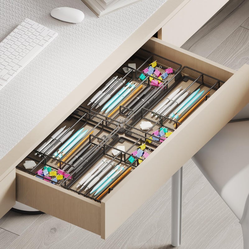 Becomrock Desk Drawer Organizer Tray, Office Drawer Organizer, Workspace Organizers, Suitable for Tools, Pencils, Office Supplies Storage (Black) - Image 3