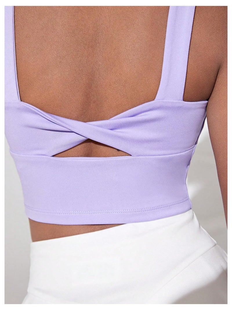 WDIRARA Girl's Twist Back Sports Bras Backless Tank Top Workout Sports Shirts for Gym Purple 9Y - Image 5