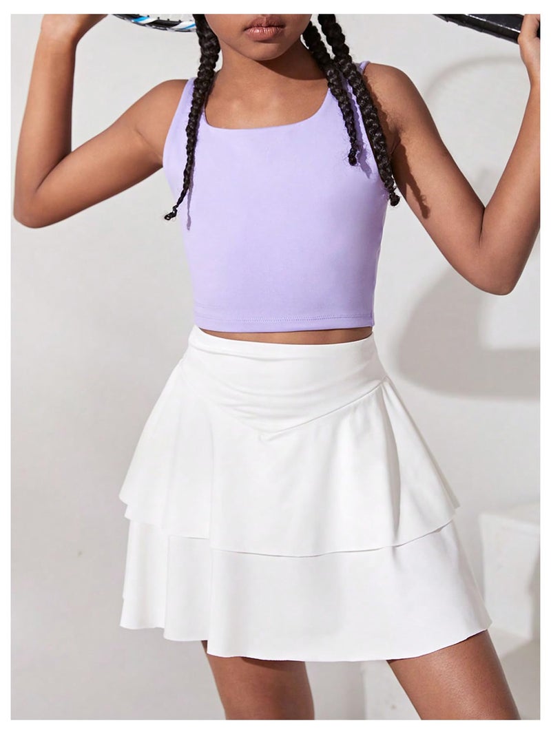 WDIRARA Girl's Twist Back Sports Bras Backless Tank Top Workout Sports Shirts for Gym Purple 9Y - Image 3
