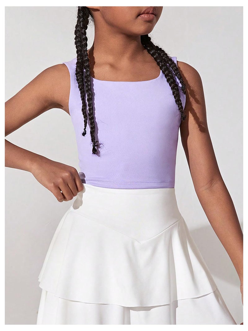 WDIRARA Girl's Twist Back Sports Bras Backless Tank Top Workout Sports Shirts for Gym Purple 9Y - Image 2