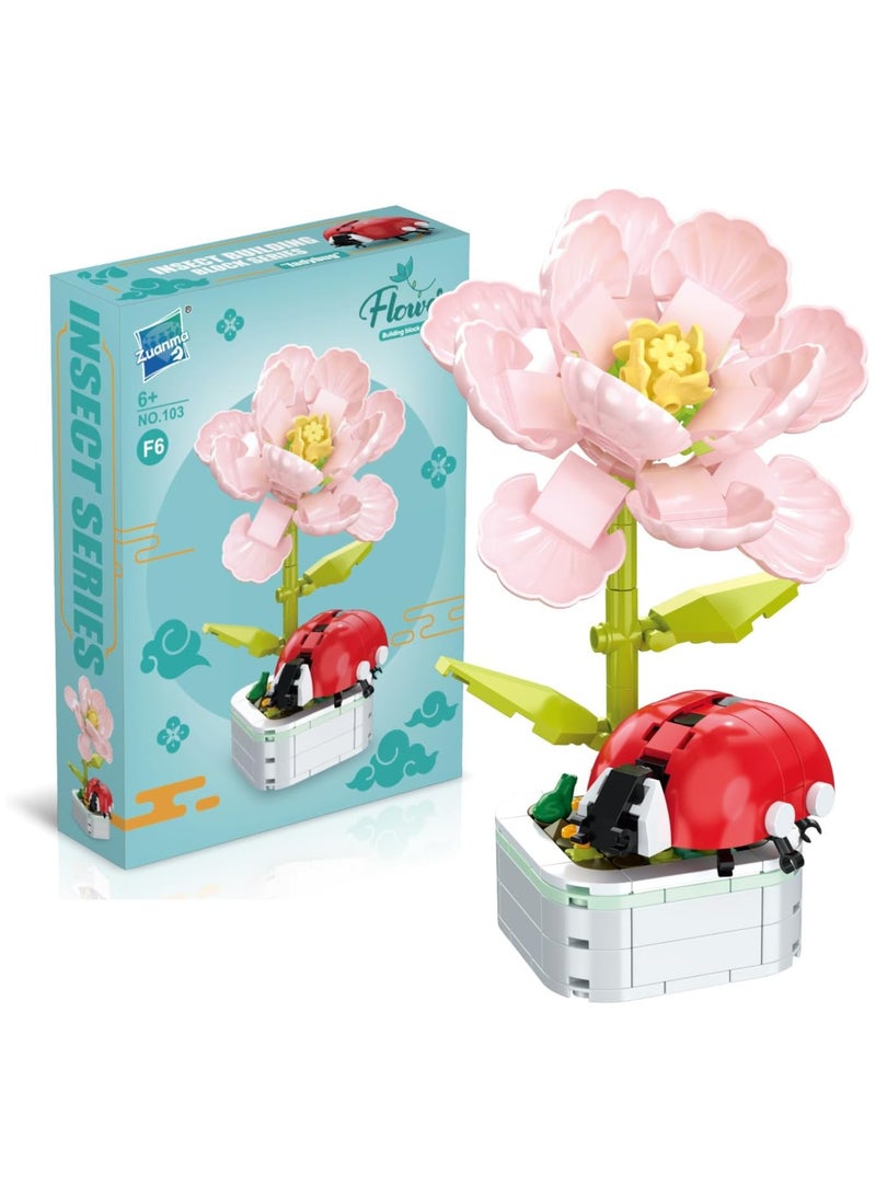Educational Assembly Toys, Potted Plant Theme Building Block Toys, Creative Gift Desktop Ornaments Suitable For Children And Adults, Boys And Girls Over 3 Years Old (Ladybug potted plant 201pcs) - Image 1