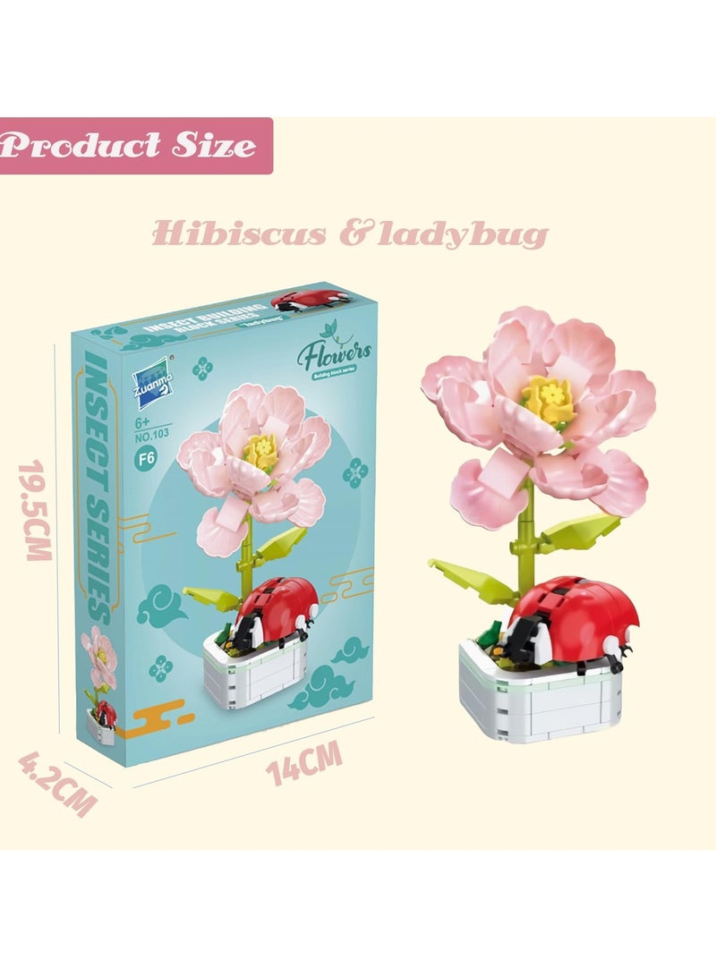 Educational Assembly Toys, Potted Plant Theme Building Block Toys, Creative Gift Desktop Ornaments Suitable For Children And Adults, Boys And Girls Over 3 Years Old (Ladybug potted plant 201pcs) - Image 2