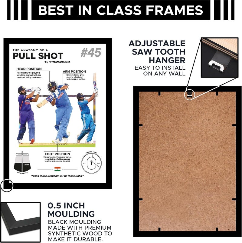 Wood Rohit Sharma Wall Poster Frames | 8X12 Inch (A4 Size) | Hanging Wall Artwork Frames For Home Bedroom, Living Room And Walls Aesthetics - Image 5