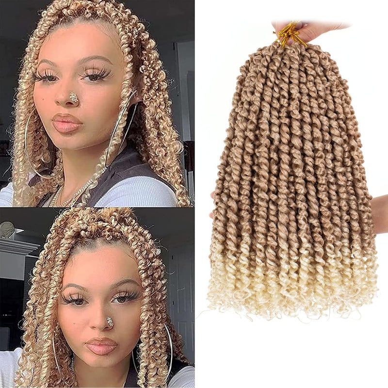 Leeven Ombre Blonde 12 Inch Pretwisted Passion Twist Hair 8 Packs Pre Looped Short Passion Twist Curly Ends Synthetic Bohemian Braids Crochet Hair Extensions for Black Women12StrandsPack T27613