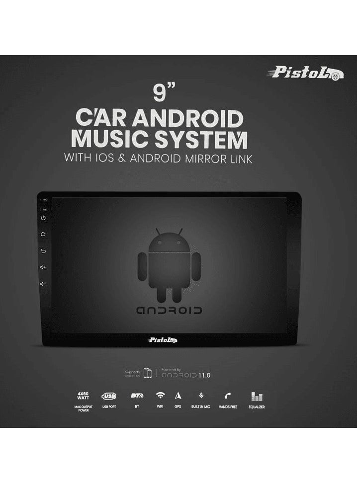 Car Android Music System 9 inch Car LCD Screen With iOS Android Mirror Link, 1080p OEM Head Unit BT/WiFi/GPS/Handsfree Call PISTOL