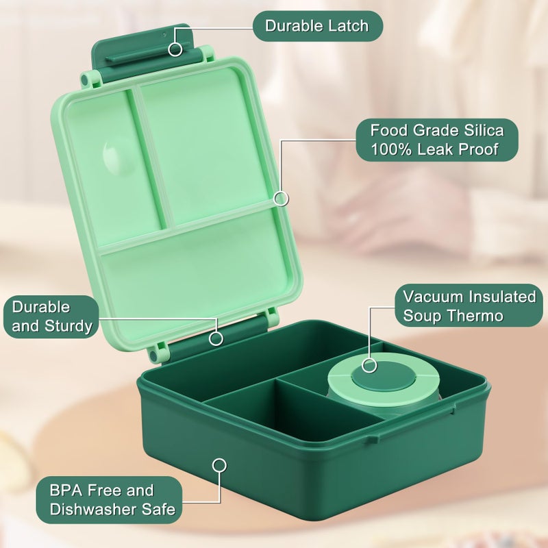 ITSLIFE Bento Lunch Box for Kids with 8oz Soup Thermo&Lunch Bag  Leak-Proof Lunch Food Containers with 4 Compartment  Hot Food Insulated Food Jar for Kids School (Green) - Image 4