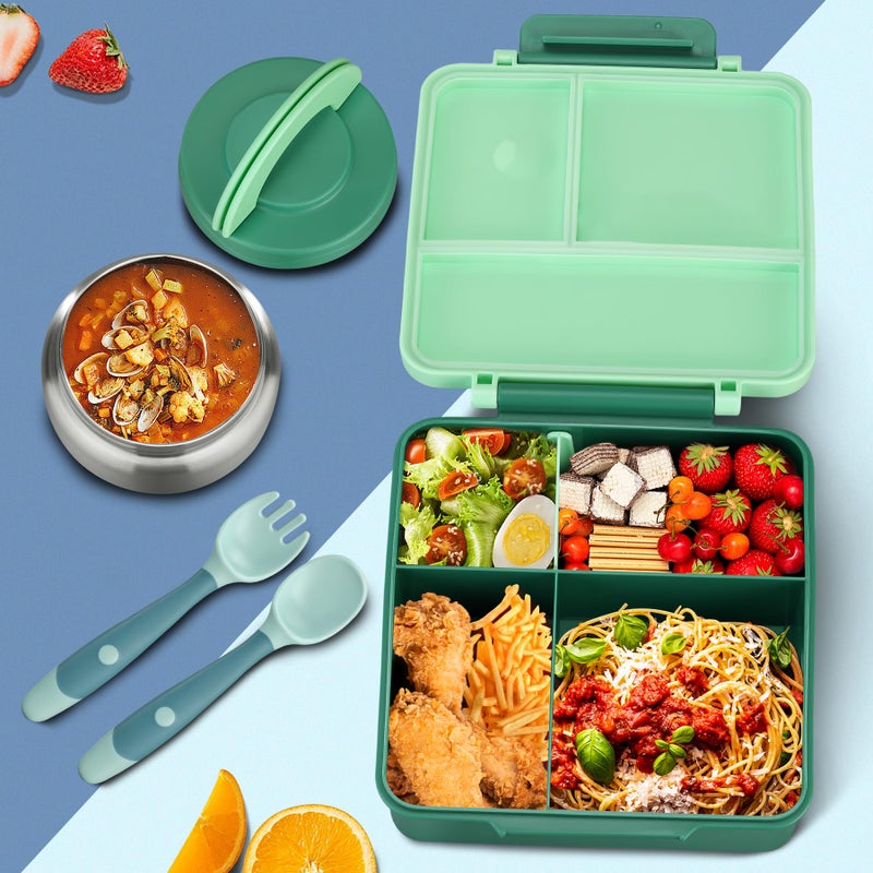ITSLIFE Bento Lunch Box for Kids with 8oz Soup Thermo&Lunch Bag  Leak-Proof Lunch Food Containers with 4 Compartment  Hot Food Insulated Food Jar for Kids School (Green) - Image 5