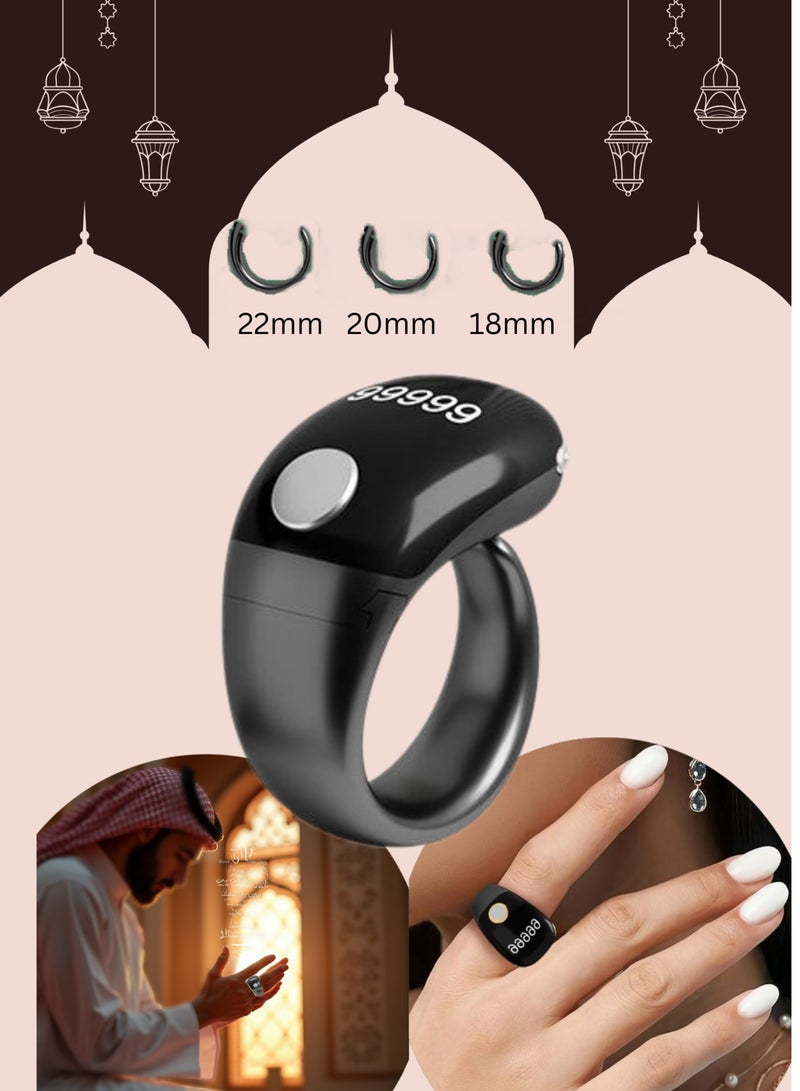 New Zikr Smart Ring OLED Display, IPX67 Waterproof, Ring Counter, Adjustable Ring Size, Including 3 Compatible Sizes (18mm/20mm/22mm) Prayer Time Reminder with Vibration Reminder Tasbih Counter and Bluetooth Connection  - Image 1