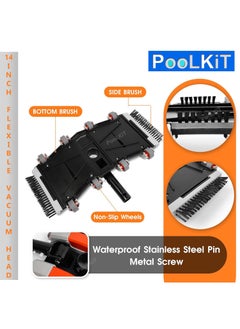 PooLKiT PooLKiT Swimming Pool Vacuum Head 18 Inch 18 Inch Aluminium Cleaning Brush with EZ Clips Swimming Pool Vacuum Head 14 Inch Cleaner Flexible Brush 14 with Side Brushes  - Image 2