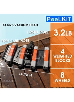 PooLKiT PooLKiT Swimming Pool Vacuum Head 18 Inch 18 Inch Aluminium Cleaning Brush with EZ Clips Swimming Pool Vacuum Head 14 Inch Cleaner Flexible Brush 14 with Side Brushes  - Image 4