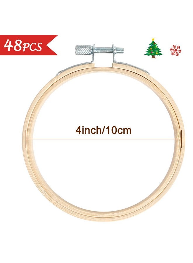 Caydo 48 Pieces 4 Inch Embroidery Hoop Bulk Small Embroidery Hoop Wood Circle Cross Stitch Hoop For Christmas Ornaments, Sewing Craft, Home Decoration - Image 1