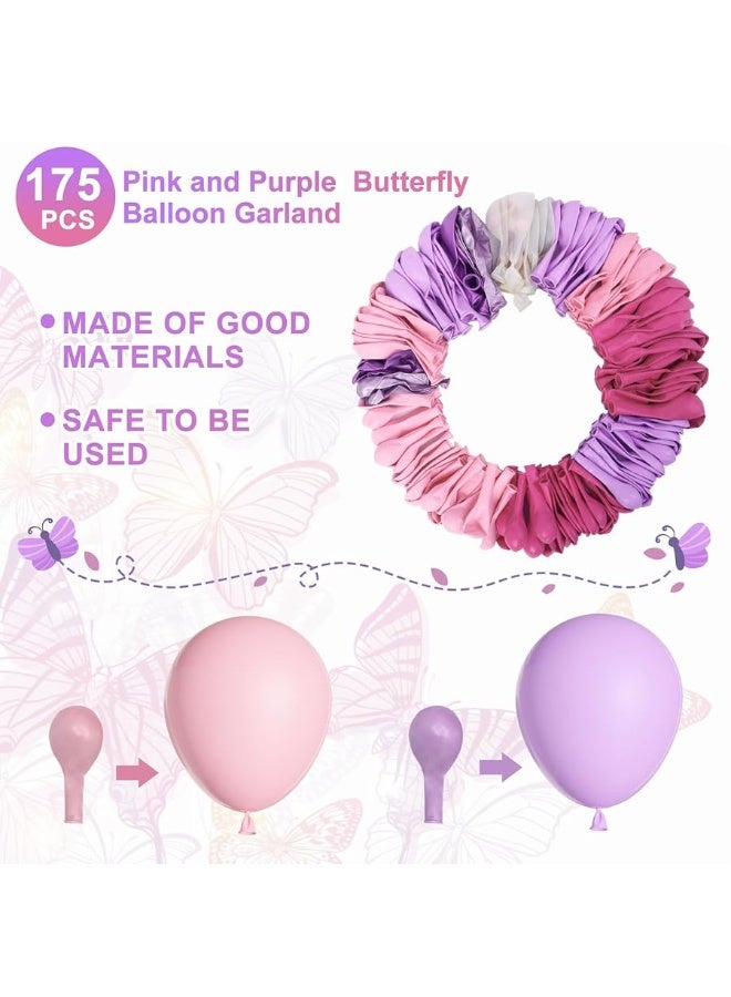Amandir 175Pcs Pink and Purple Balloon Garland Arch Kit Butterfly Baby Shower Decorations for Girl, Lavender Purple Dusty Pink Balloon for Women Birthday Bridal Shower Wedding Party Supplies - Image 1
