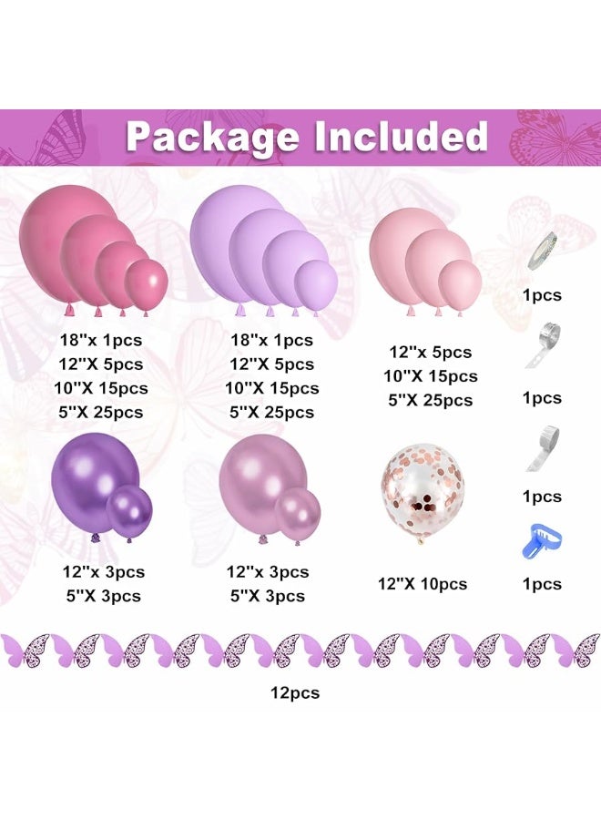 Amandir 175Pcs Pink and Purple Balloon Garland Arch Kit Butterfly Baby Shower Decorations for Girl, Lavender Purple Dusty Pink Balloon for Women Birthday Bridal Shower Wedding Party Supplies - Image 5