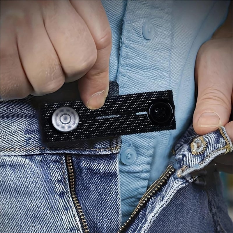Waistband Extenders 30 Pcs Unisex Skirt Trousers Jeans Waist Expander Adjustment Waistband Extender Button Elastic Belt Extension Buckle Garment Belt(Black) - Image 2