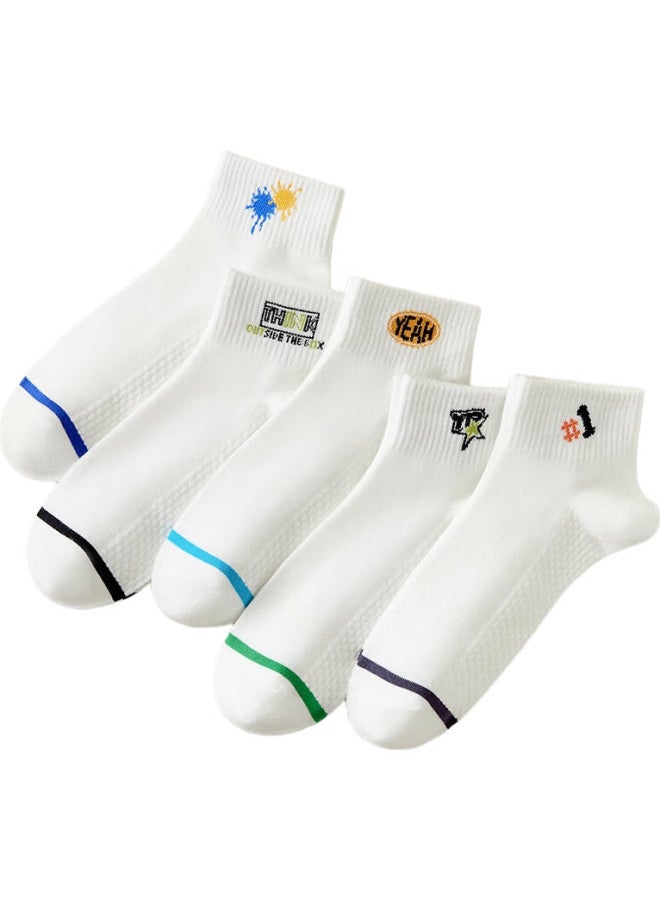 MIIOW White Men'S Socks, Summer Foot Massage Mid-Calf Socks, Cotton Socks, Sports Basketball Socks, Odor-Resistant Long Socks, 5 Pairs - Image 2