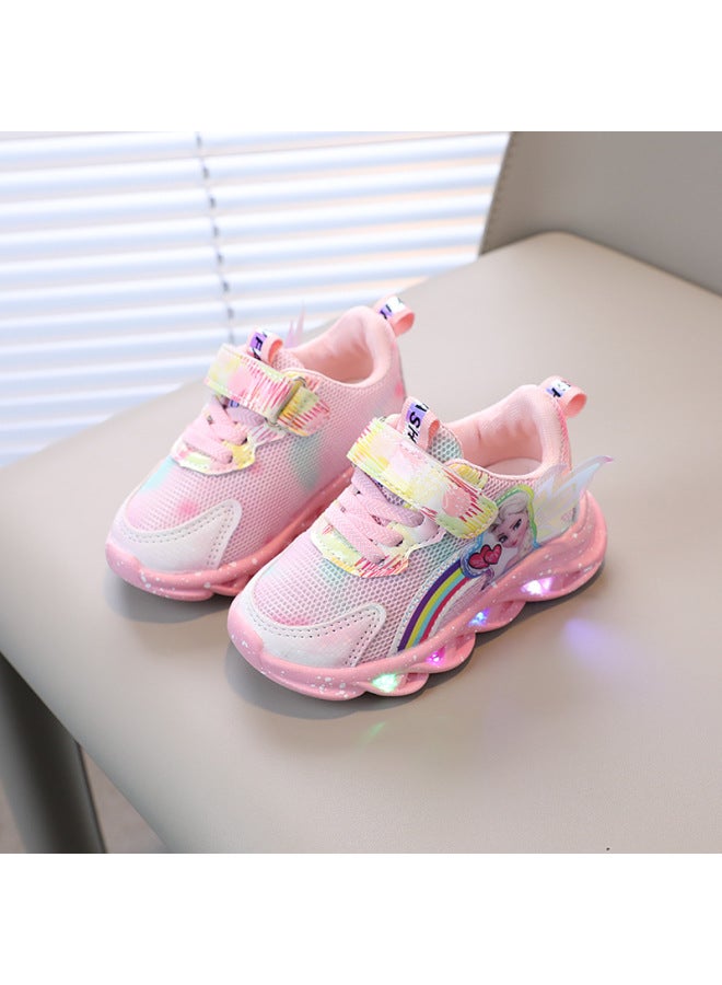 Girls Shoes With Lights Spring And Autumn New Mesh Breathable Children's Sports Shoes All-match Aisha Children's Shoes
