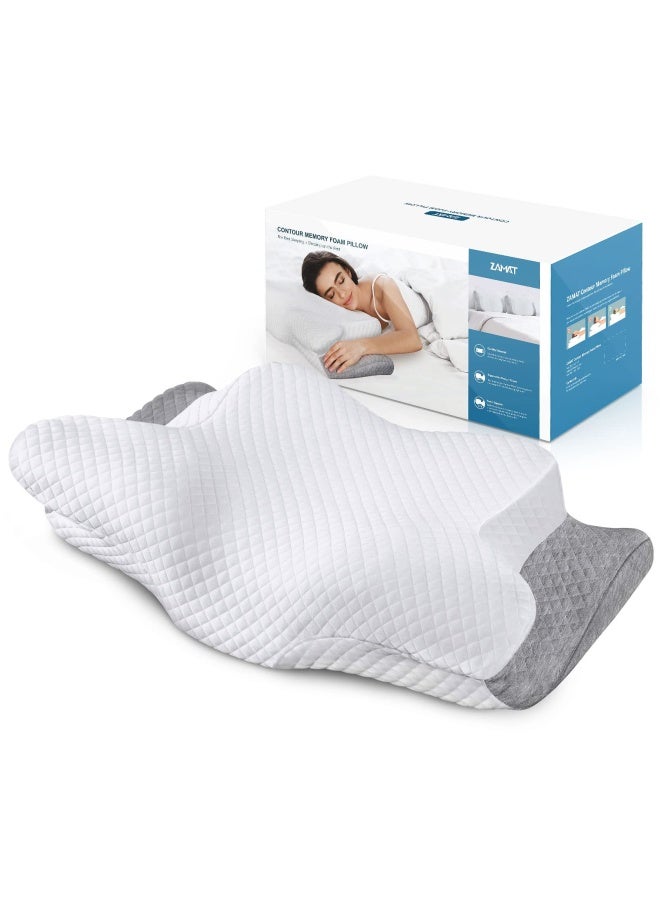 ZAMAT وسادة رقبة من فوم الذاكرة القابلة للتعديل خالية من الروائح لتخفيف الألم وسادات تقويم العظام بتصميم مائل للنوم مع غلاف وسادة مبردة وسادة دعم للسرير للذين ينامون على الجانب أو الظهر أو البطن - Image 1