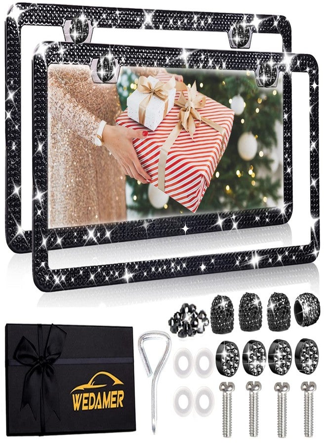 WEDAMER Bling License Plate Frames for Women (2Pack-Giftbox) Black Rhinestone License Plate Frame Black Sparkly Diamond License Plate Frame Glitter License Plate Frame Bling Valentines Day Gifts Women - Image 1