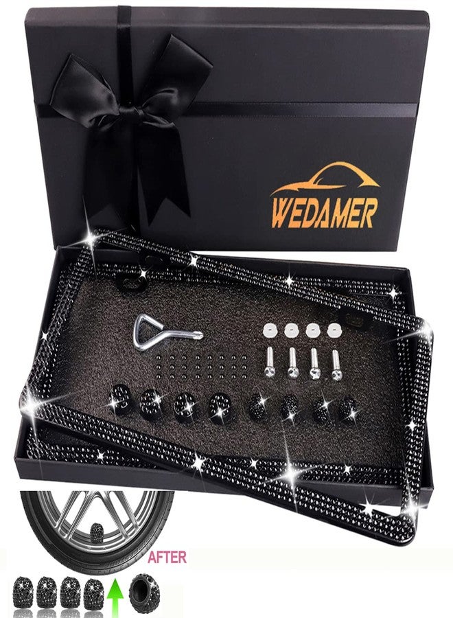 WEDAMER Bling License Plate Frames for Women (2Pack-Giftbox) Black Rhinestone License Plate Frame Black Sparkly Diamond License Plate Frame Glitter License Plate Frame Bling Valentines Day Gifts Women - Image 2