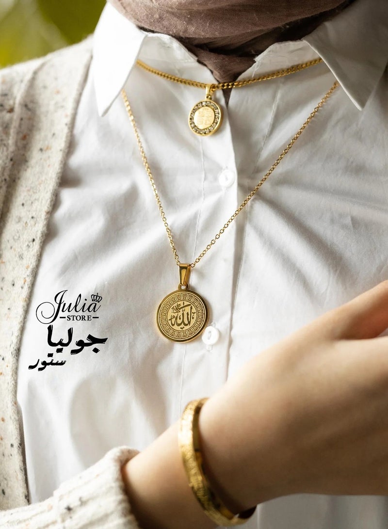 جوليا ستور 18K مطلية بالذهب الفولاذ المقاوم للصدأ العصرية الإسلامية كلمة الله بسيطة العربية الفاخرة اسم الله مجوهرات دينية إسلامية هدية للنساء والرجال - Image 3