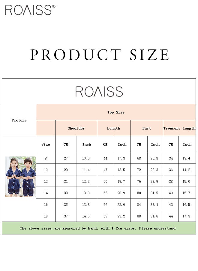 roaiss - 2-Pack Set Pajamas Children's Ice Silk Satin Universal Classic Style Daily Lapel Short-Sleeved Shirt and Elastic Waist Shorts Set Home Wear - Image 1