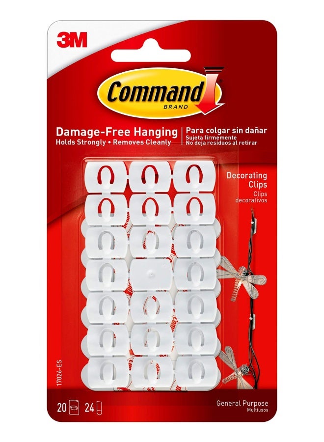 Command 17026 Decorating White 20 17026 Es 20Pk Clip Comm Adhesive 20 Clips 20 Clips - Image 1