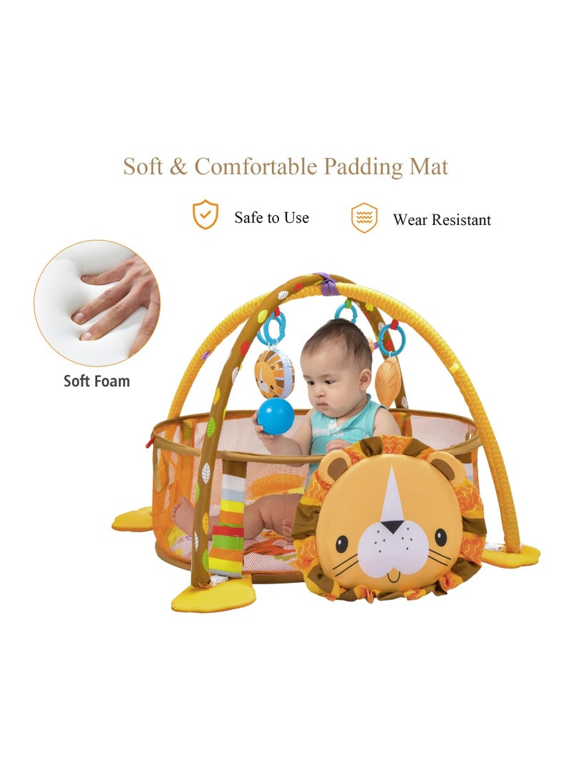 Arabest 4-in-1 Baby Activity Gym, Infant Play Lion Mat with 4 Hanging Toys, Detachable Arch, Storage Bags and 30 Colorful Balls, Toddler Floor Ball Pit Pool for Boys Girls.  - Image 4