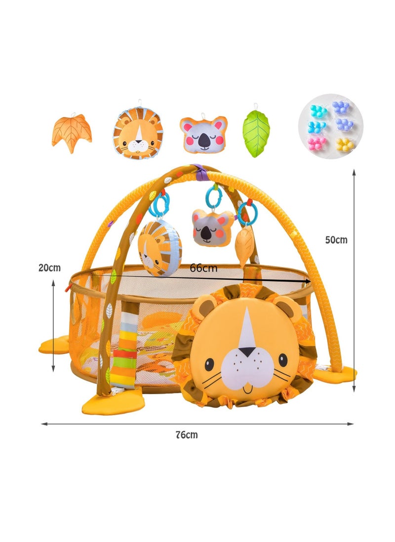 Arabest 4-in-1 Baby Activity Gym, Infant Play Lion Mat with 4 Hanging Toys, Detachable Arch, Storage Bags and 30 Colorful Balls, Toddler Floor Ball Pit Pool for Boys Girls.  - Image 5