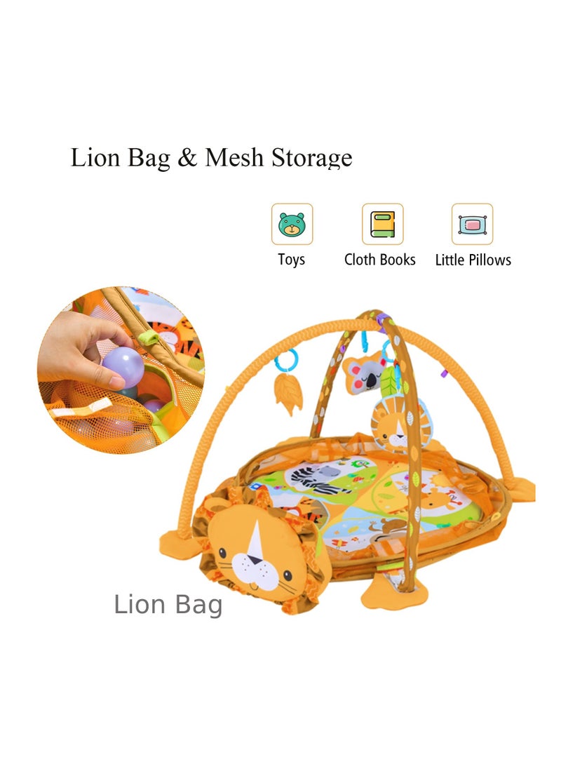 Arabest 4-in-1 Baby Activity Gym, Infant Play Lion Mat with 4 Hanging Toys, Detachable Arch, Storage Bags and 30 Colorful Balls, Toddler Floor Ball Pit Pool for Boys Girls.  - Image 3