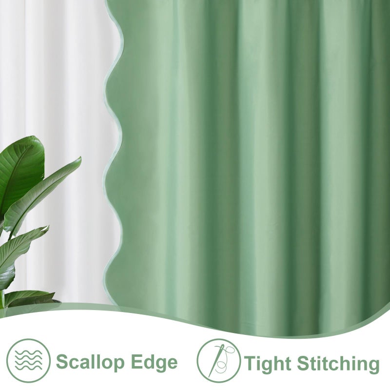 ORTIGIA Green Shower Curtain, Cute Sage Green Scalloped Ruffle Shower Curtains Aesthetic Preppy Boho Waterproof Fabric for Bathroom Decor with Metal Hook 72 W x 72 H Inch - Image 3
