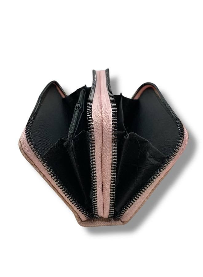 Women’s Pink Wallet with Practical Interior Layout and Double Zipper