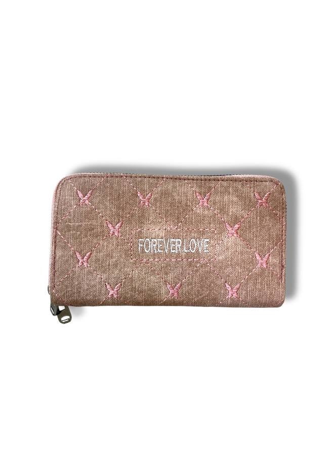 Women’s Pink Wallet with Practical Interior Layout and Double Zipper