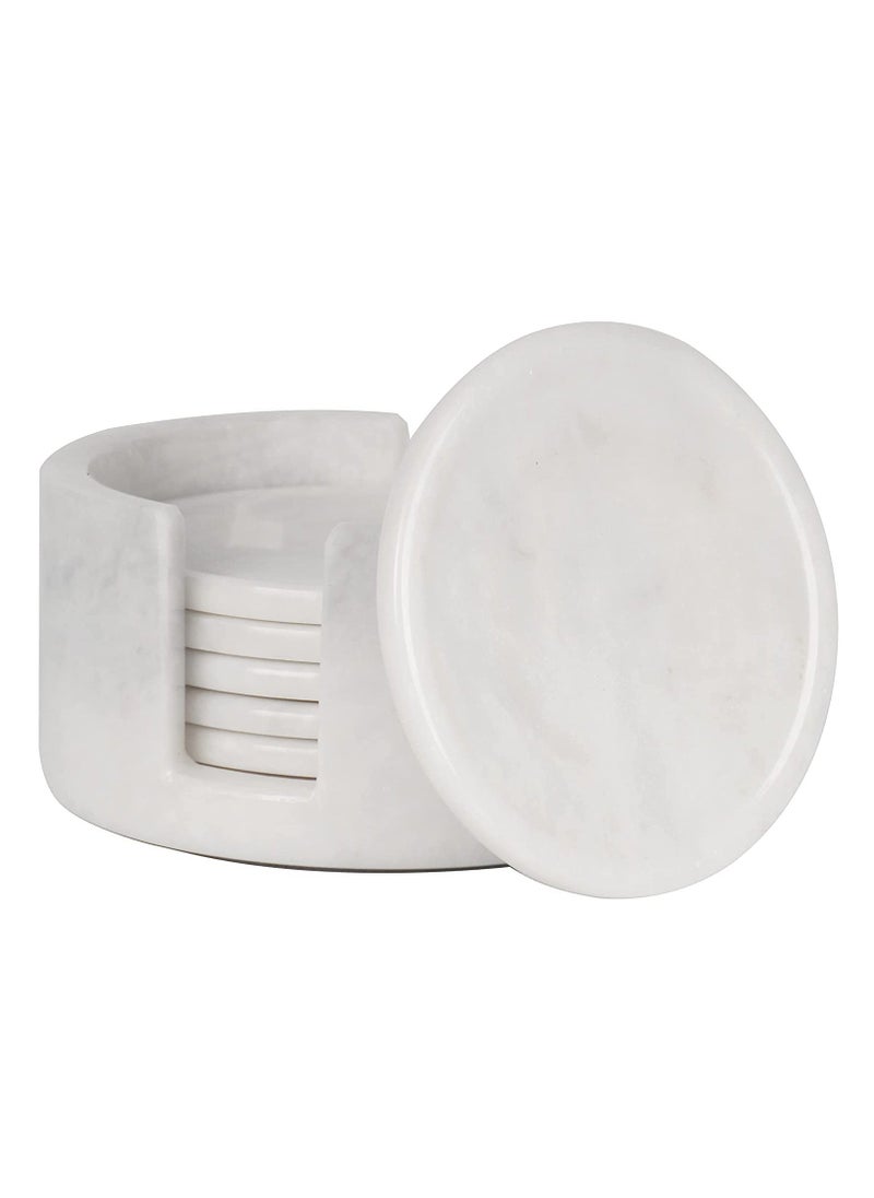 RADICALn RADICALn Coaster Set Cup Pad 3.5 Inches Handmade Marble Pot White Coasters Plates for Mug Glass Drinks - Non Plastic Non Tile - Warming Stone Kitchen Car Office Drink Coaster Sets  - Image 1