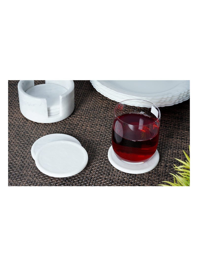 RADICALn RADICALn Coaster Set Cup Pad 3.5 Inches Handmade Marble Pot White Coasters Plates for Mug Glass Drinks - Non Plastic Non Tile - Warming Stone Kitchen Car Office Drink Coaster Sets  - Image 2