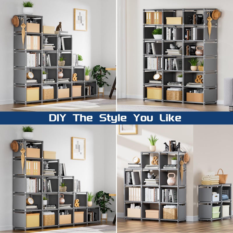 Mavivegue Bookshelf,18 Cube Storage Organizer,Extra Large Book Organizer,Tall Bookcase Shelf,Book Cases/Shelves,Grey Cube Shelf,Cubbies Closet Shelves for Bedroom,Living Room,Home,Office - Image 2
