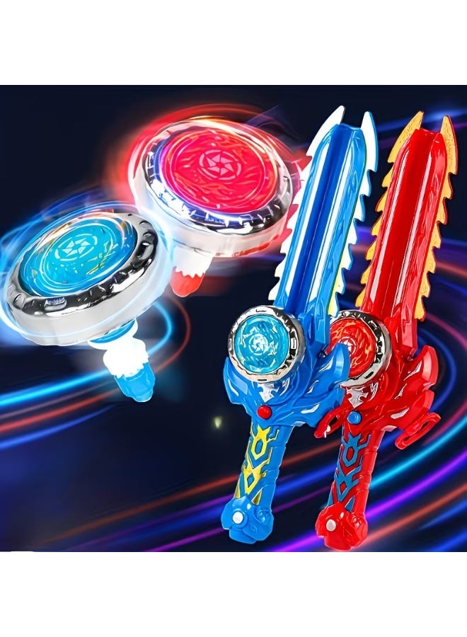 Bincoo 2 Pcs Gyro Battling Top Burst Blade Gyro Toy Battle Launcher with Custom Launcher Handle (Red and Blue) - Image 1