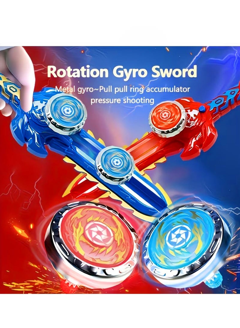 Bincoo 2 Pcs Gyro Battling Top Burst Blade Gyro Toy Battle Launcher with Custom Launcher Handle (Red and Blue) - Image 2