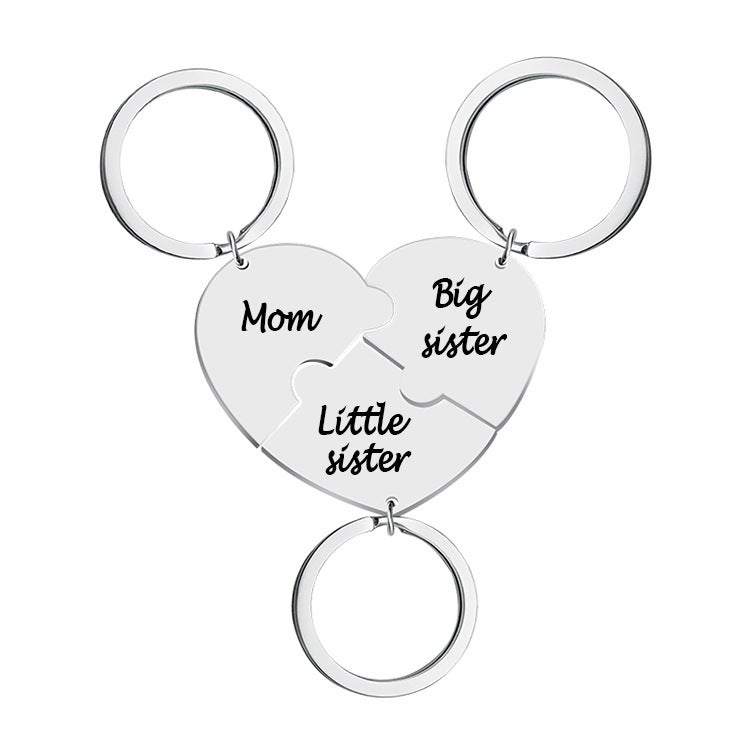 Generic Foreign Trade Cross-border Jewelry Family Gift Two-Three-Four-Piece Set Splicing Combined Keychain Necklace Engraving Three keychain suit 
