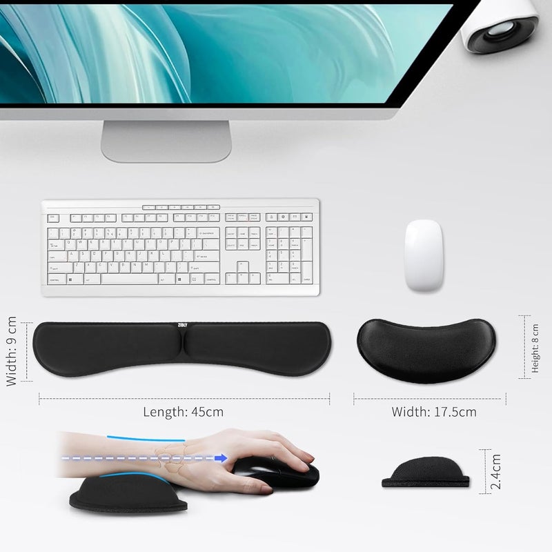 ZIBLY Ergonomic Gel Memory Foam Keyboard Wrist Rest & Mousepad Rests for Computer, Silky Wrist Rest for Typing, Laptop, and Mouse Desk Pads Support Hand and Arm, 2 Piece Pad for Office and Travel - Image 2